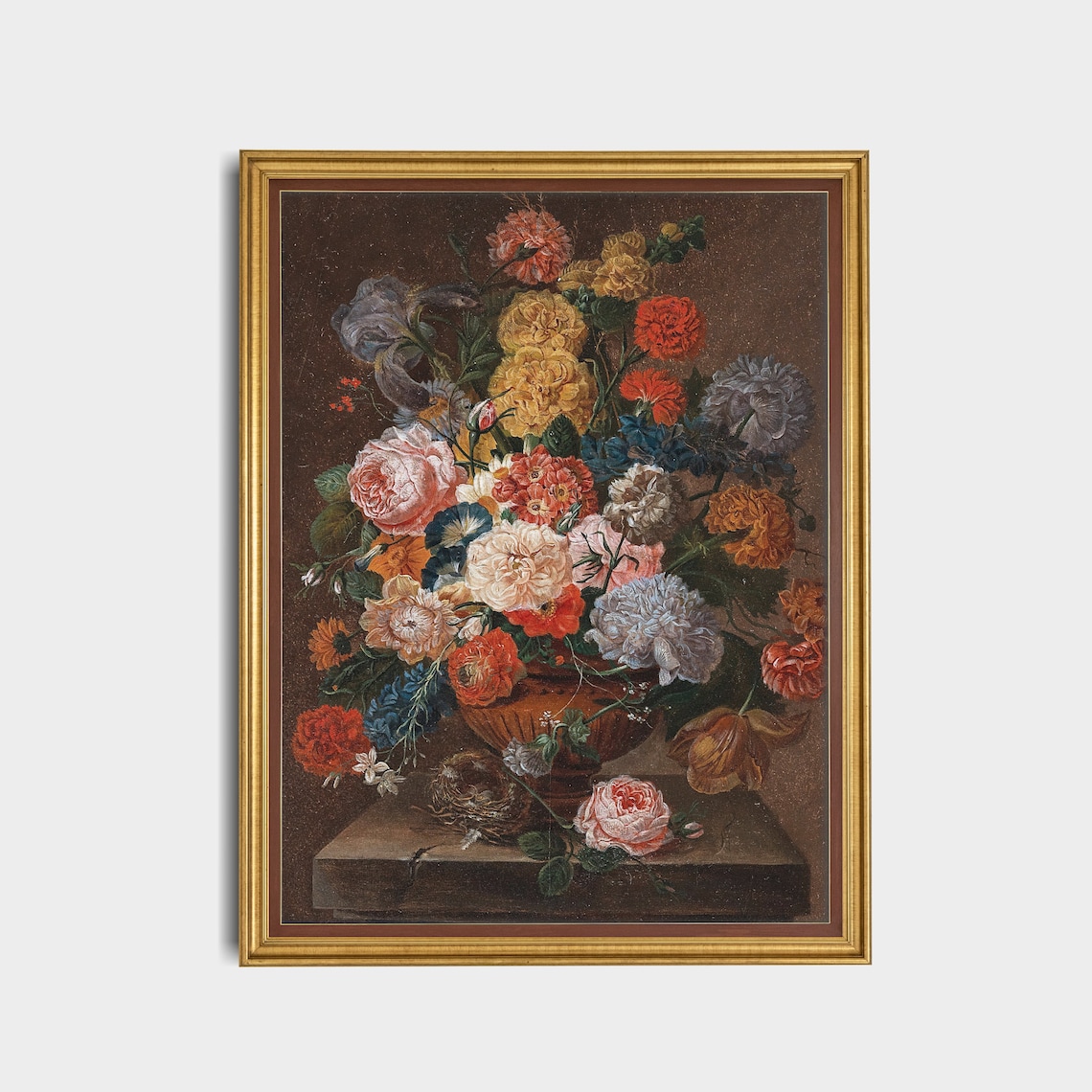Colorful Peony and Rose Bouquet With Birds Nest Floral Poster - Image 4