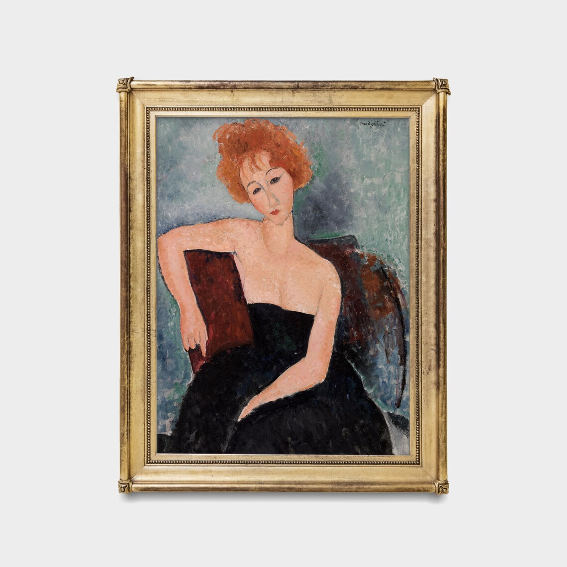 Red-Haired Woman in a Black Dress Modigliani Portrait Poster - Image 4