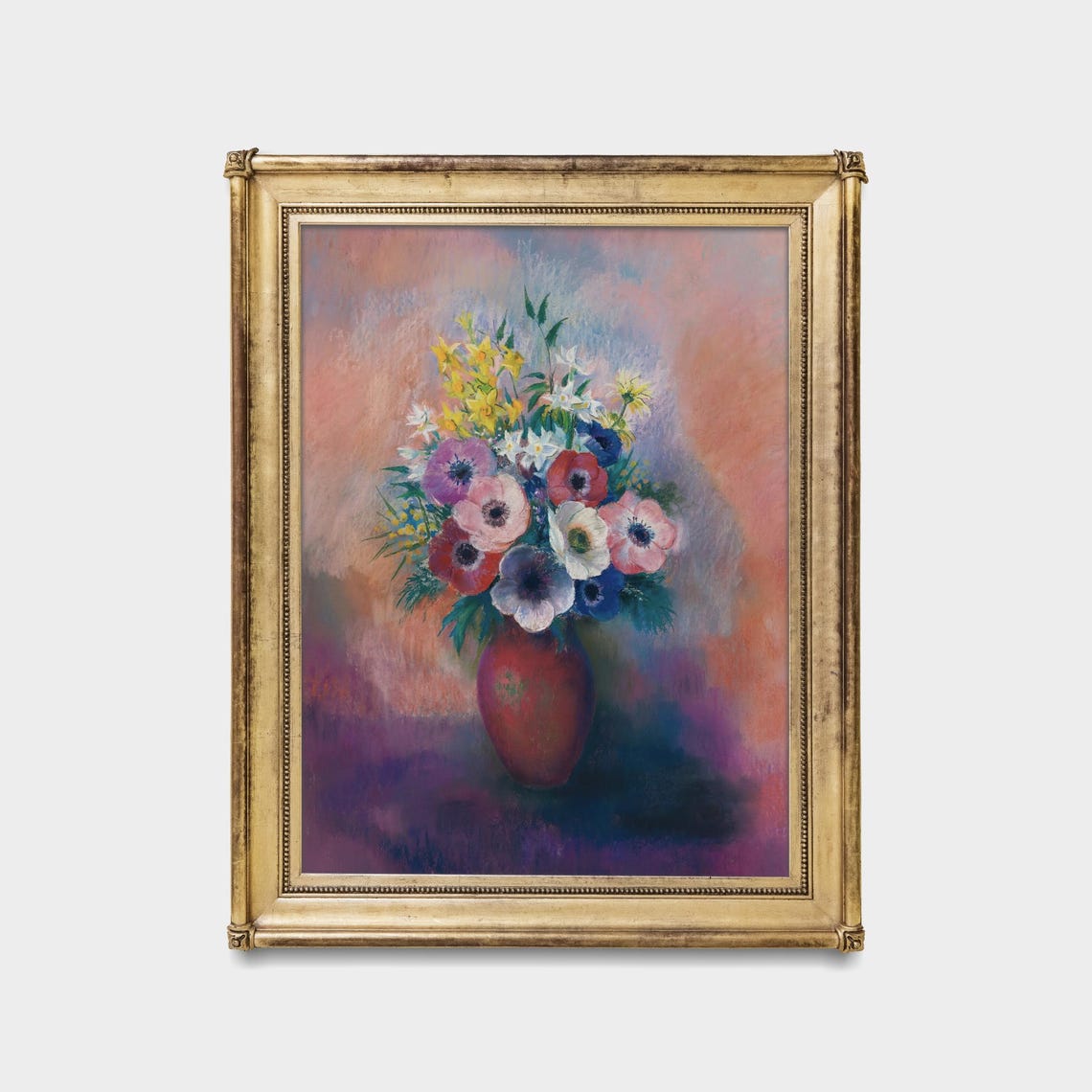 Pastel Anemone Bouquet Red Vase Soft Floral Impressionist Art Poster - Image 5