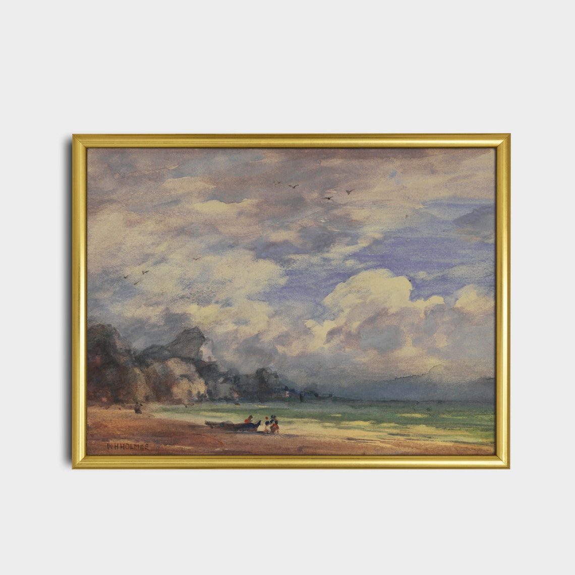 Impressionist Beach With Fishing Boat and Figures on Shore Poster - Image 2