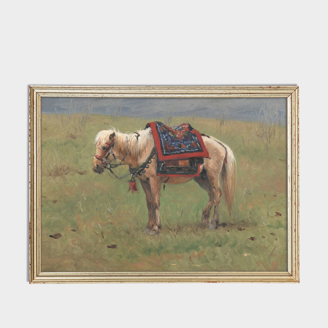 Saddled Mountain Pony In A Green Meadow Vintage Painting Poster - Image 3