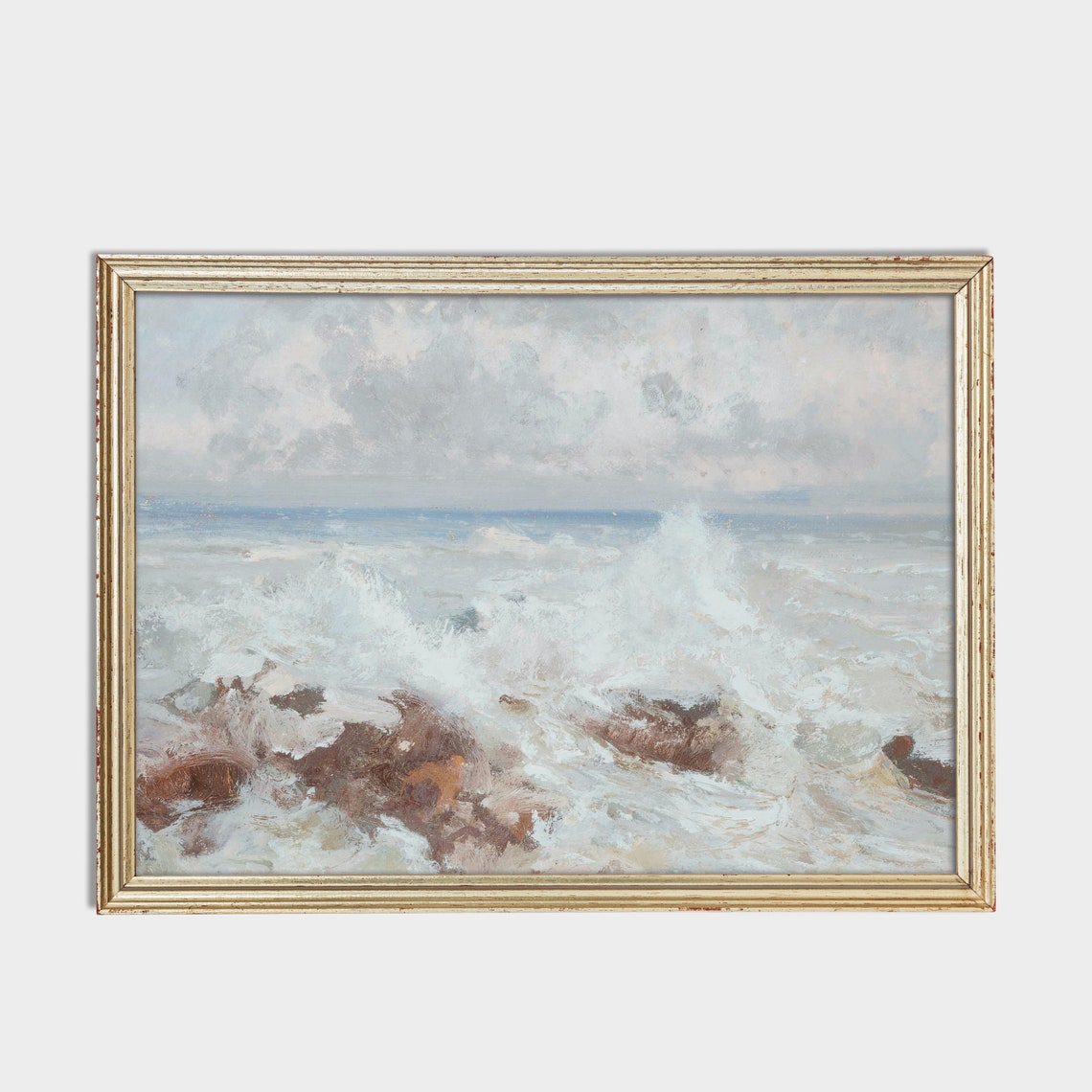 Breaking Waves Rocks Impressionist White Foam Ocean Surf Poster - Image 4