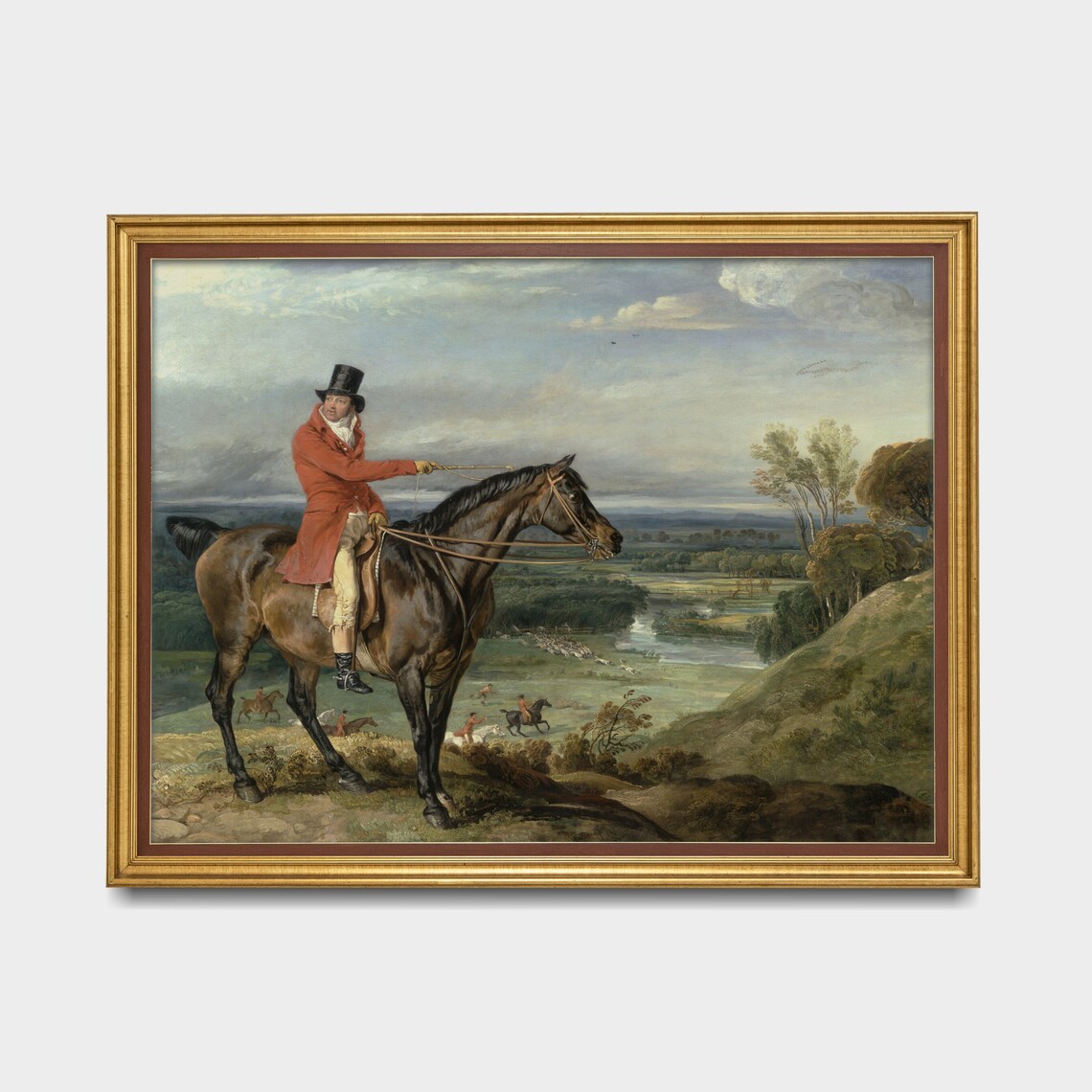 Vintage Fox Hunter Portrait Red Coat Horseback Equestrian Wall Art - Image 5