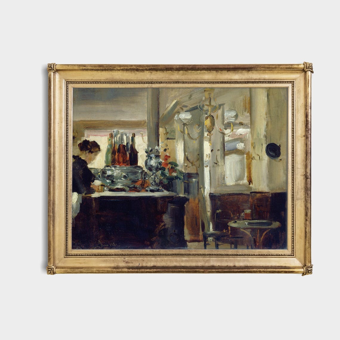 Impressionist Parisian Cafe Interior with Bar Vintage Poster - Image 4