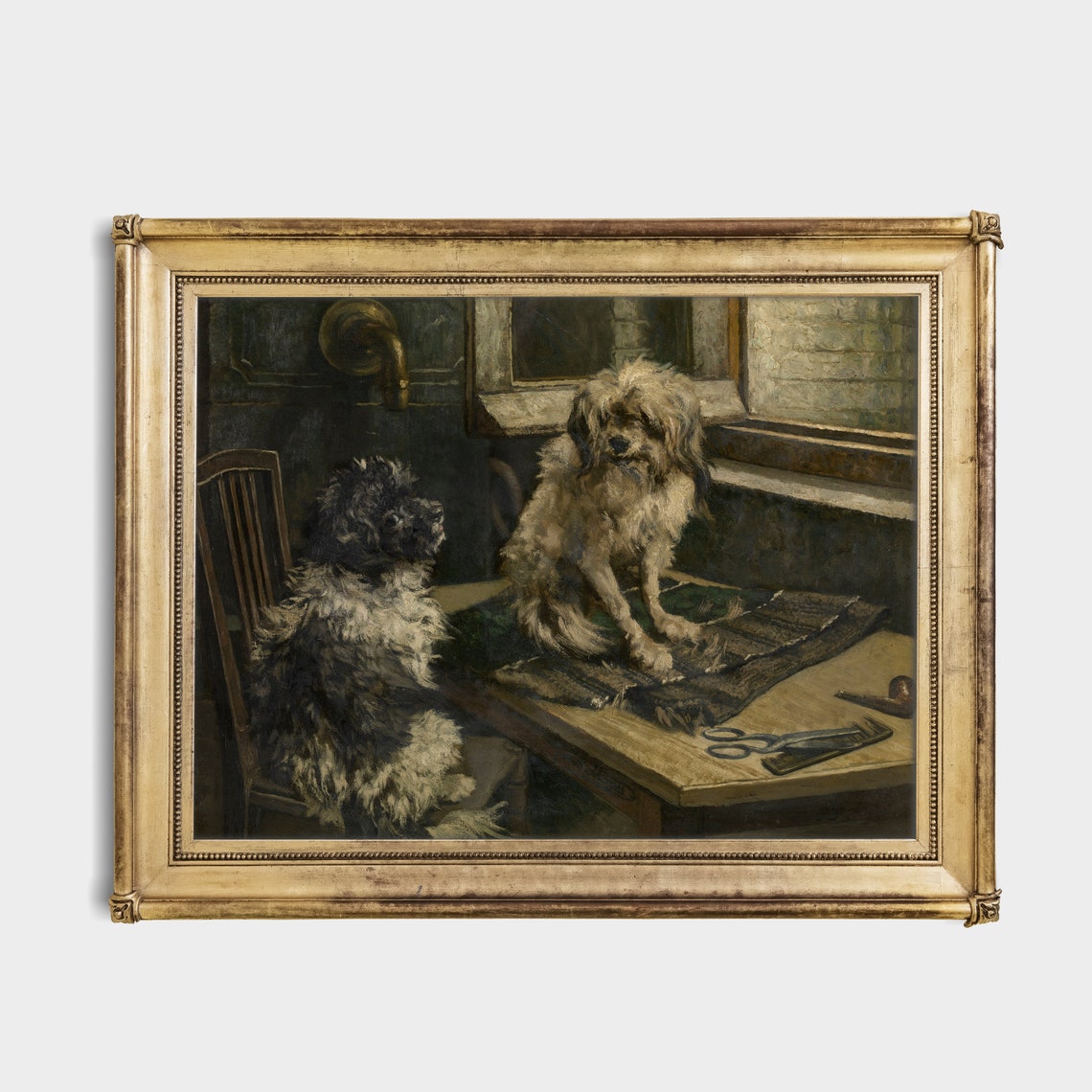 Two Scruffy Terriers in a Rustic Workshop Interior Vintage Dog Poster - Image 2