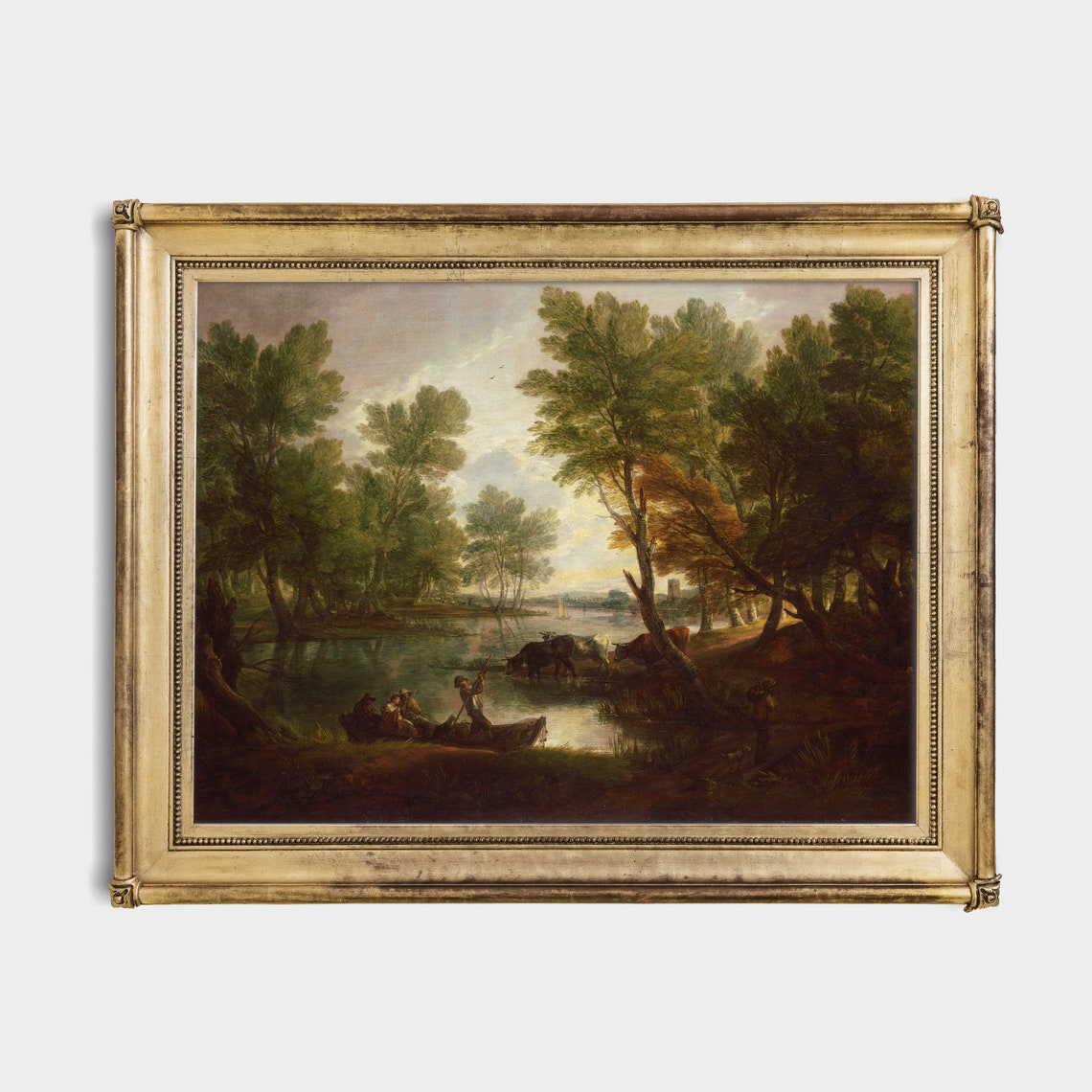Woodland River Scene with Boatmen, Figures, and Cattle Poster - Image 2