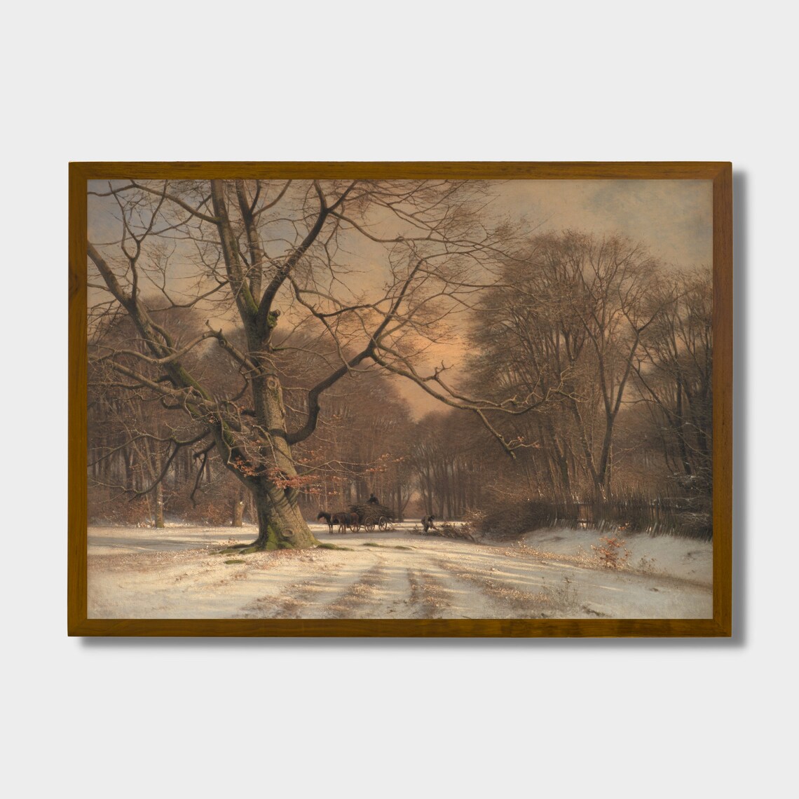 Snowy Woodland Avenue with Horse Drawn Cart Golden Winter Poster - Image 2