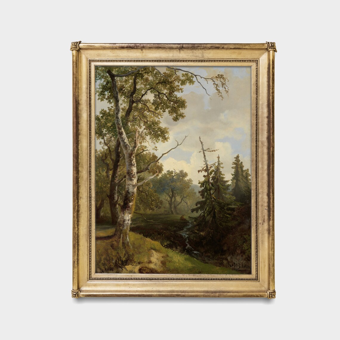 Vintage Birch Forest Painting Antique Woodland Landscape Wall Art - Image 4