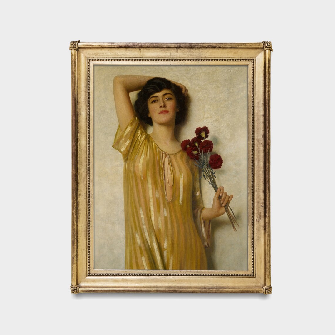 Vintage Lady in Yellow Portrait, Rustic 18th Century Art Print - Image 3