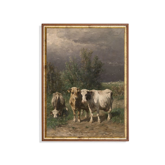 Cattle in Landscape Vintage Farmhouse Art Print