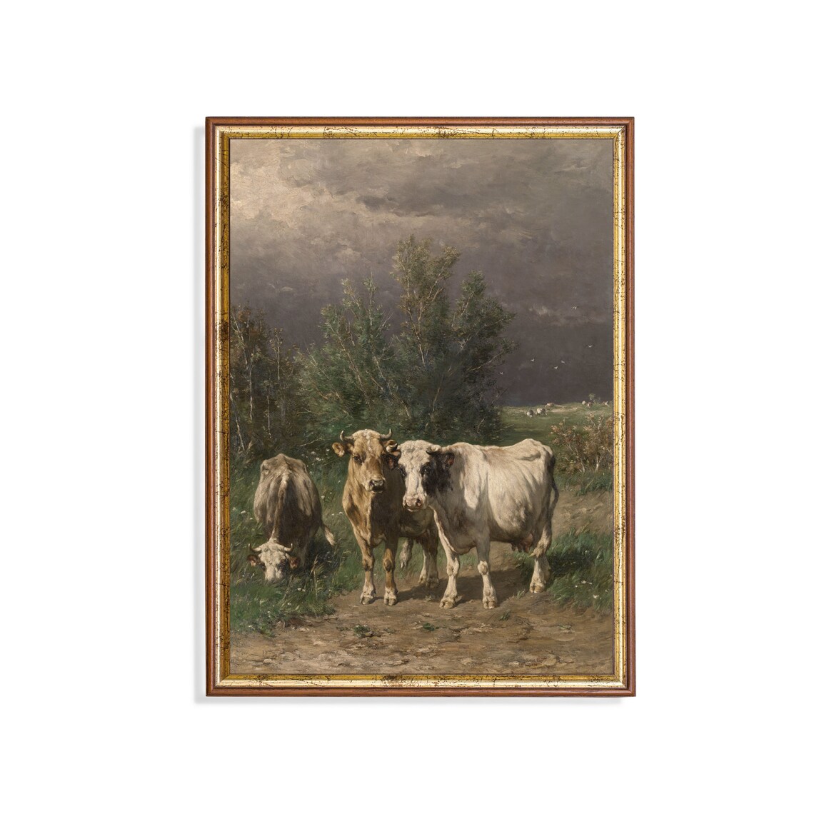 Cattle in Landscape Vintage Farmhouse Art Print