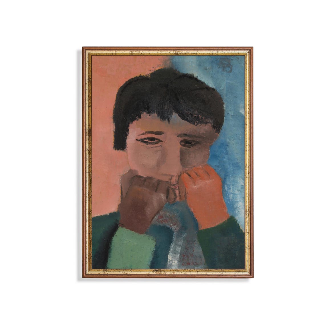Expressionist Portrait of a Figure with Hands Pink and Blue Poster