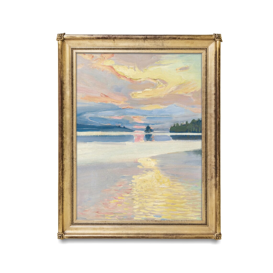 Pastel Sunset Over a Still Lake with Island Silhouette Poster - Image 2