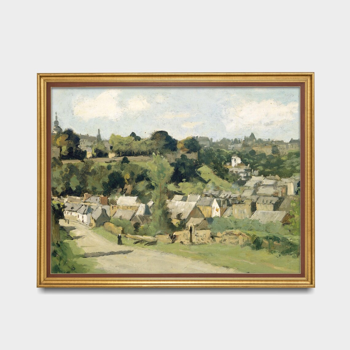 Old European Village on a Hillside Vintage Town Painting Poster - Image 2