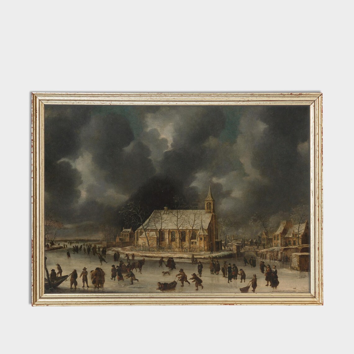 Antique Dutch Church By Frozen Canal Winter Scene Fine Art Poster - Image 3