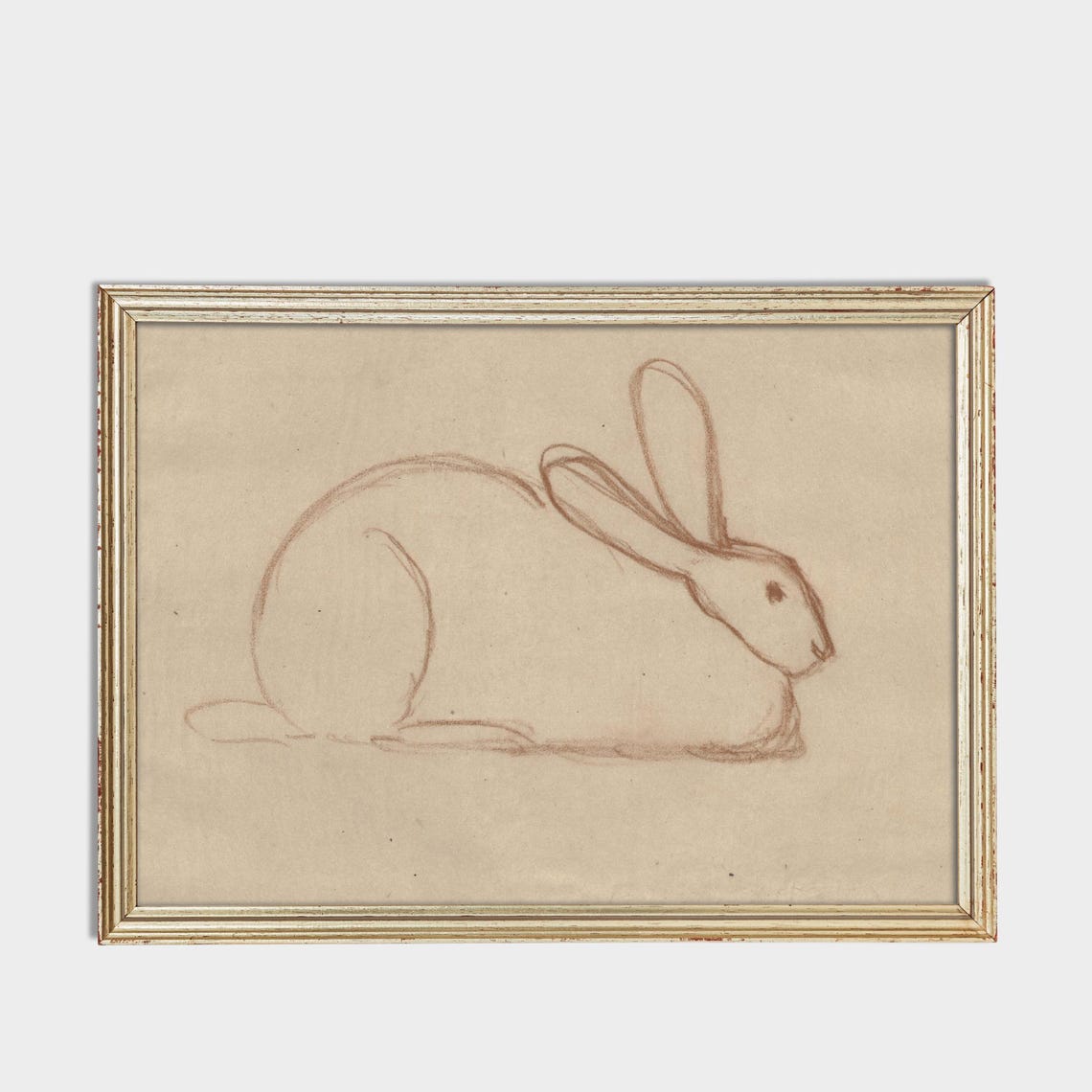 Minimalist Rabbit Line Sketch Beige Paper Modern Nursery Art Poster - Image 3