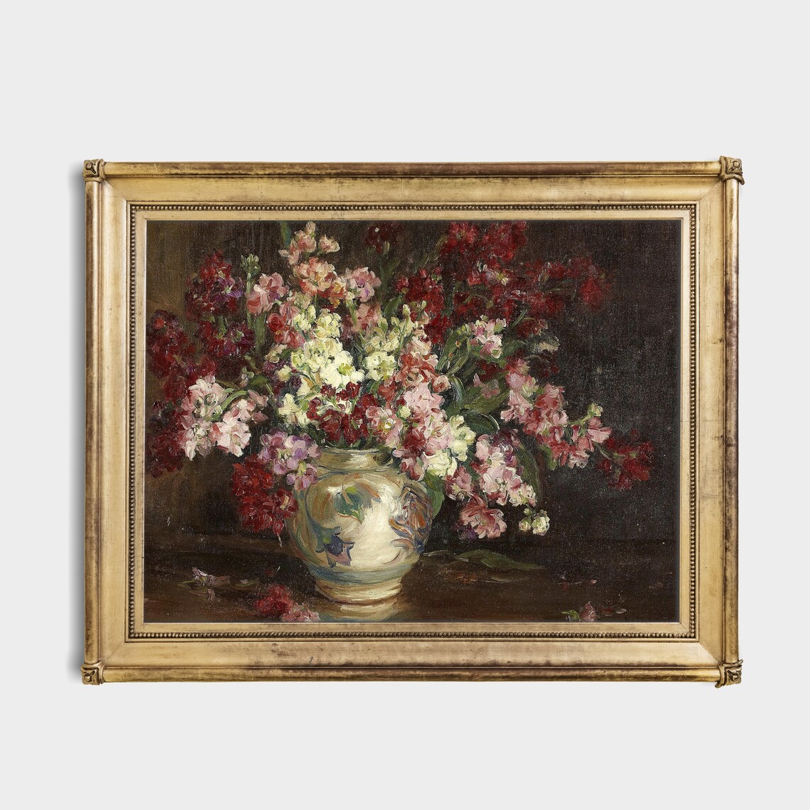 Moody Stock Flowers In Decorative Vase Vintage Floral Art Poster - Image 2