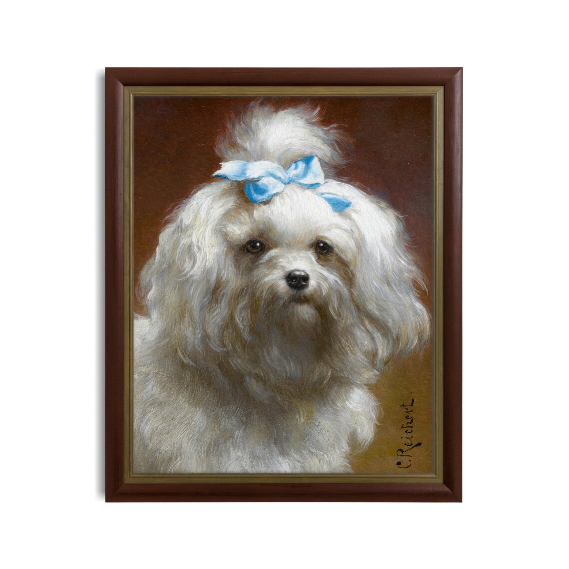 Little White Lap Dog with Blue Bow Vintage Pet Portrait Poster - Image 3