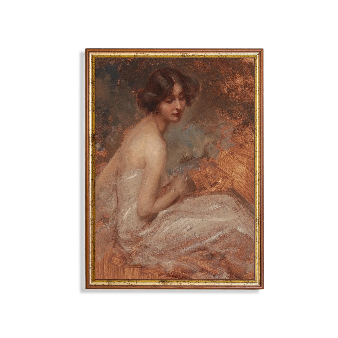 Portrait Of A Lady Vintage Wall Art Antique Painting Woman Portrait Oil Rustic Painting Print Vertical Wall Art Fine Art