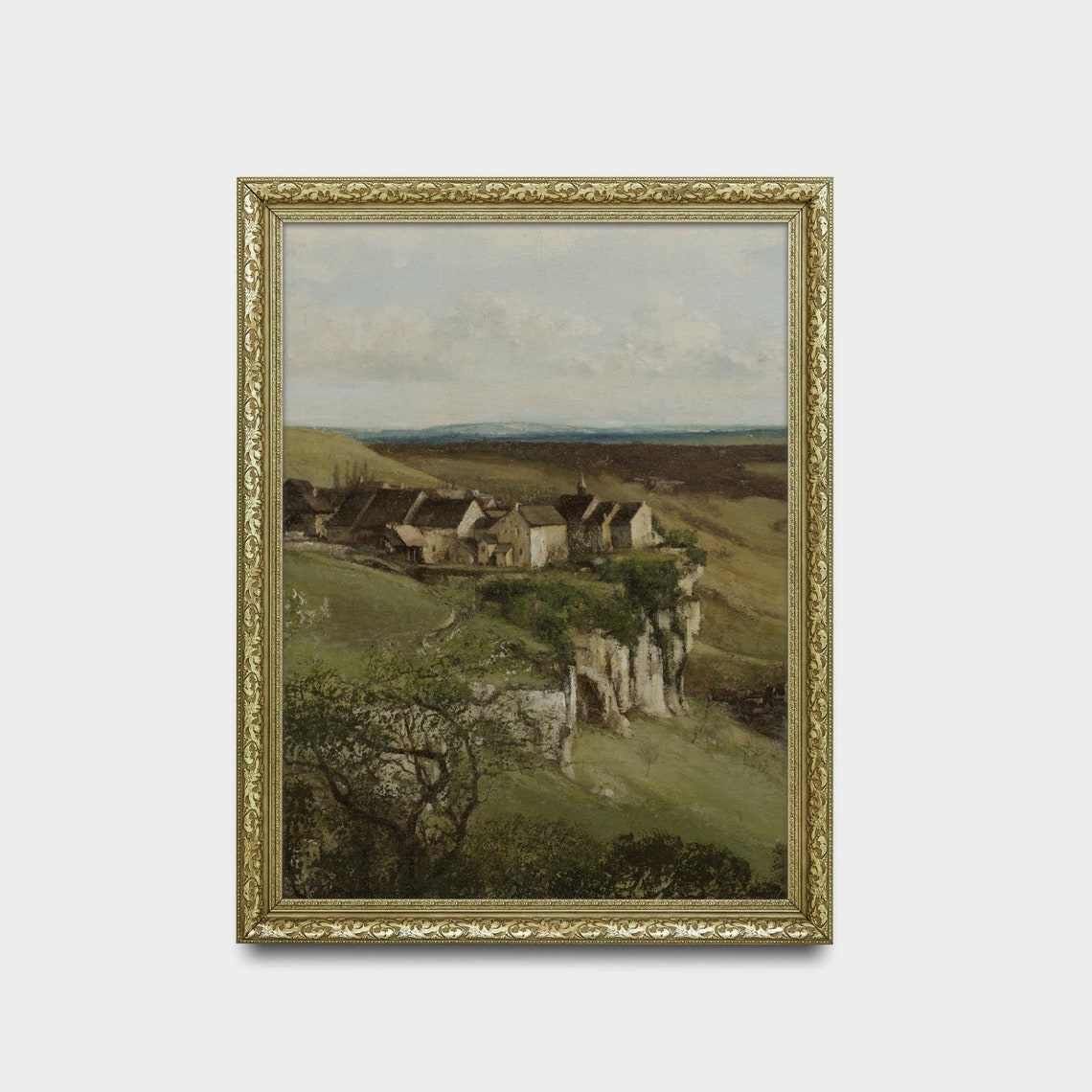 Hilltop Village Above Valley Cliffs Antique European Landscape Poster - Image 2