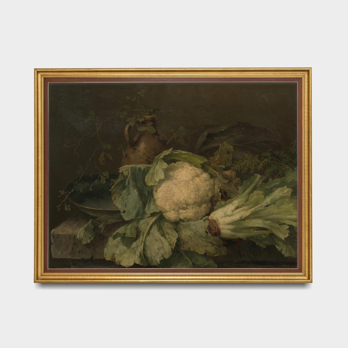 Cauliflower and Endive Still Life in Dark Moody Tones Poster - Image 5