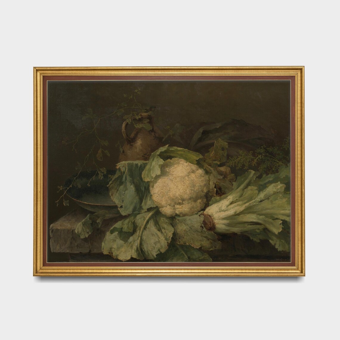 Printed And Shipped Vintage Still Life With Vegetables Antique Kitchen Print Moody Rustic Kitchen Wall Art Cauliflower And Endive - Image 5