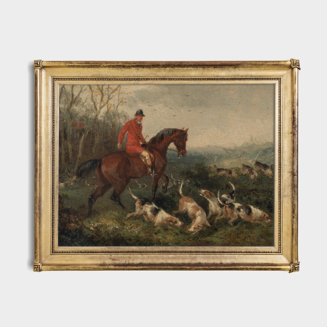 Fox Hunt Rider In Red Coat Vintage Equestrian Oil Painting Poster - Image 2
