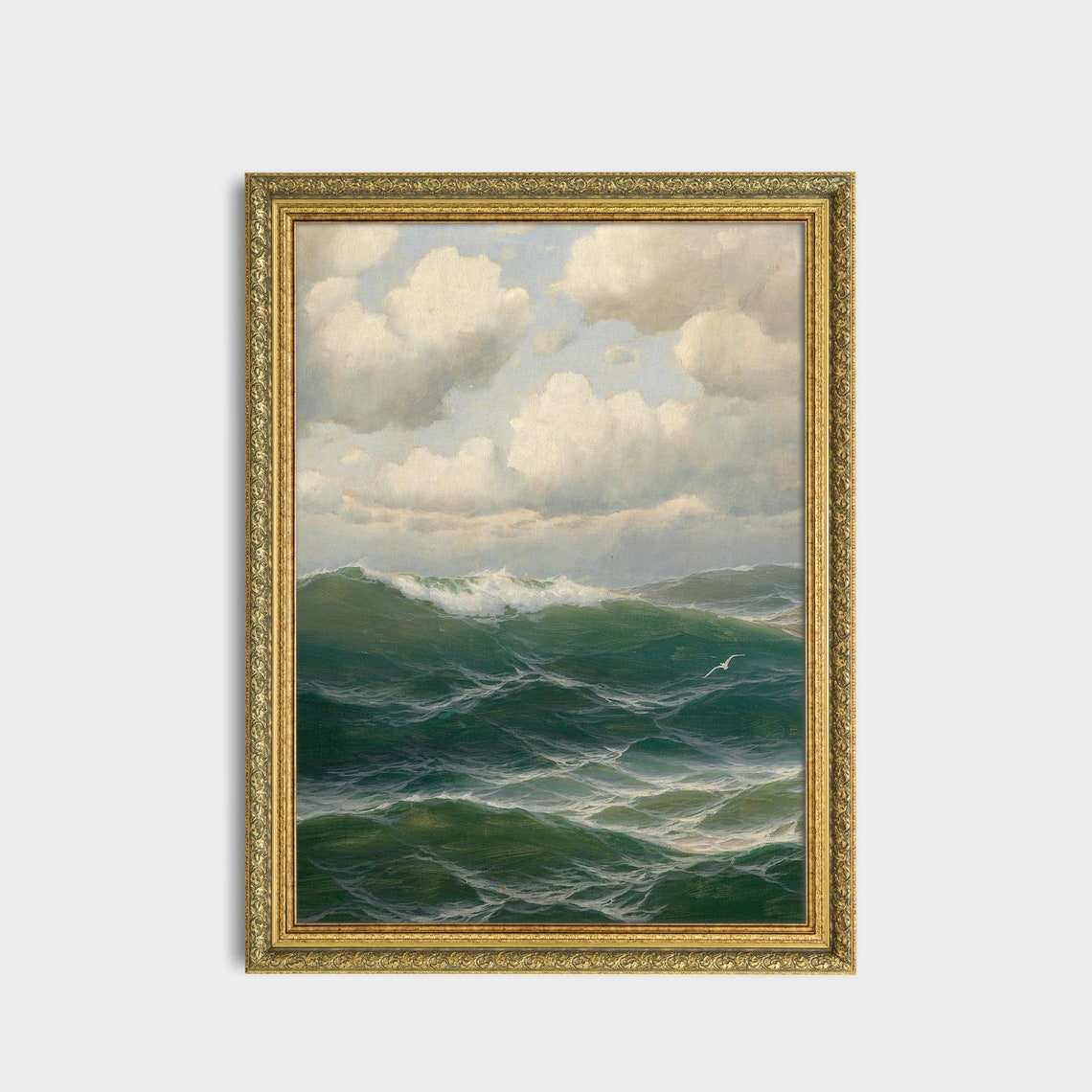 Emerald Green Ocean Swell with a Lone Seagull Vintage Seascape Poster - Image 3