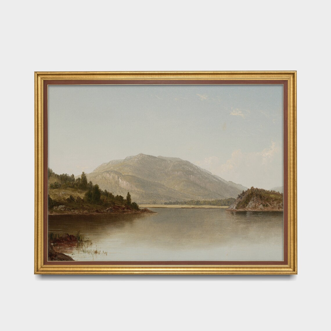 Serene Mountain Lake Vintage Oil Landscape Antique Nature Poster - Image 3