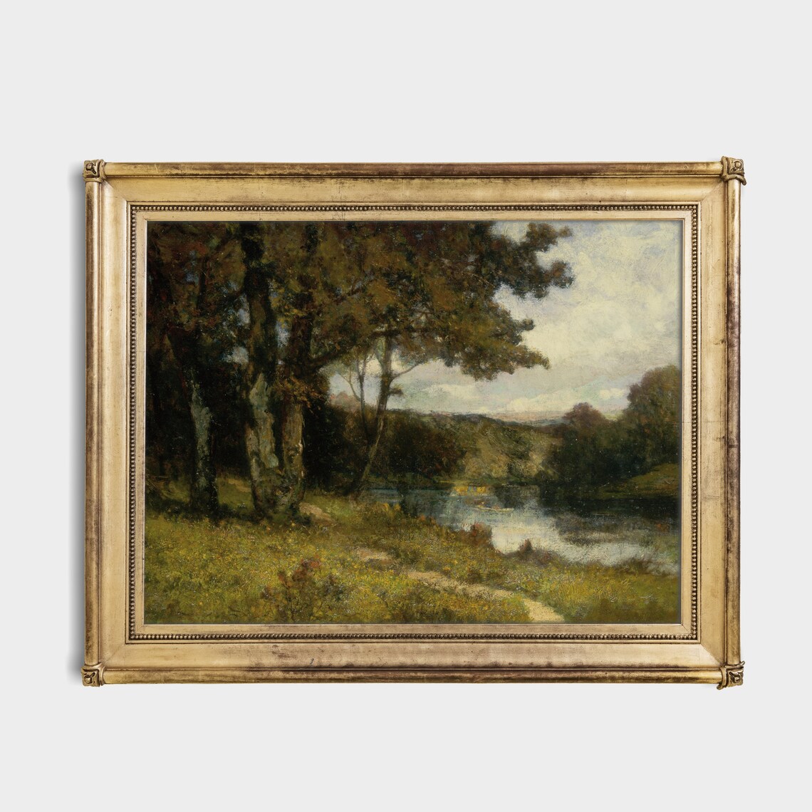 Autumn Woodland River Golden Trees Antique Landscape Painting Poster - Image 3