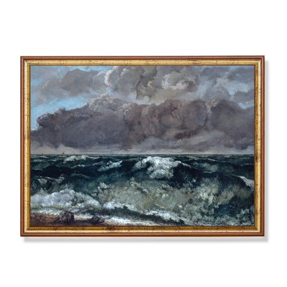 Vintage Seascape Painting Antique Ocean Beach Print Moody Rustic Art Coastal Decor Instant Wall Art Fine Art