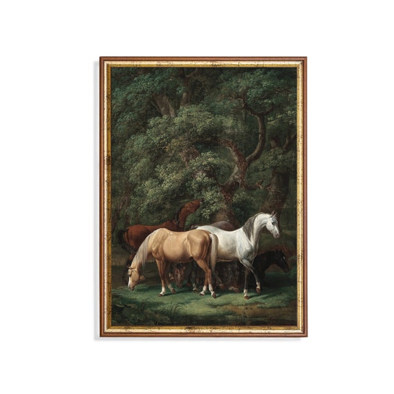Printed And Shipped Vintage Horse Painting Antique Animal Print Moody Rustic Equine Art Country Farmhouse Decor Physical Prints