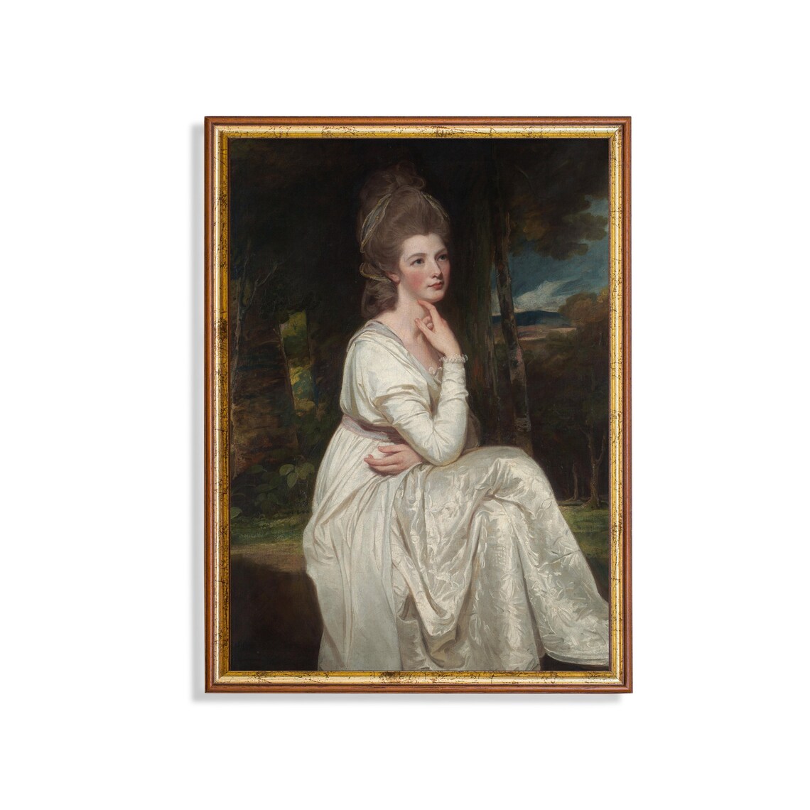 Lady in Flowing White at the Edge of a Dark Wood Portrait Poster