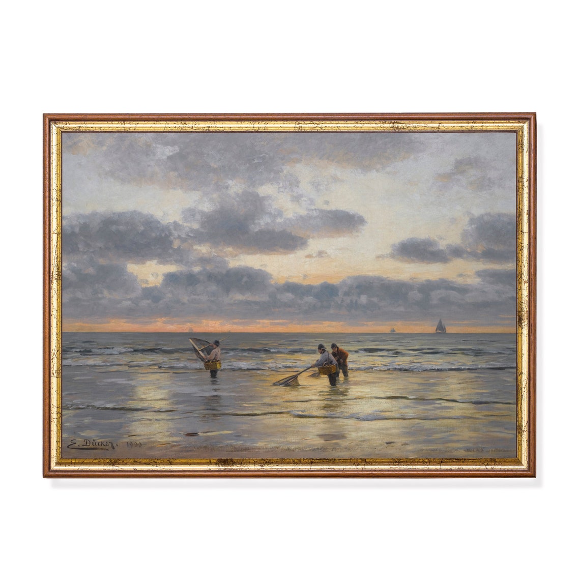 Printed And Shipped Vintage Seascape Painting Antique Fishing At Dawn Oil Painting Print Coastal Decor Mailed Print Over Bed Art