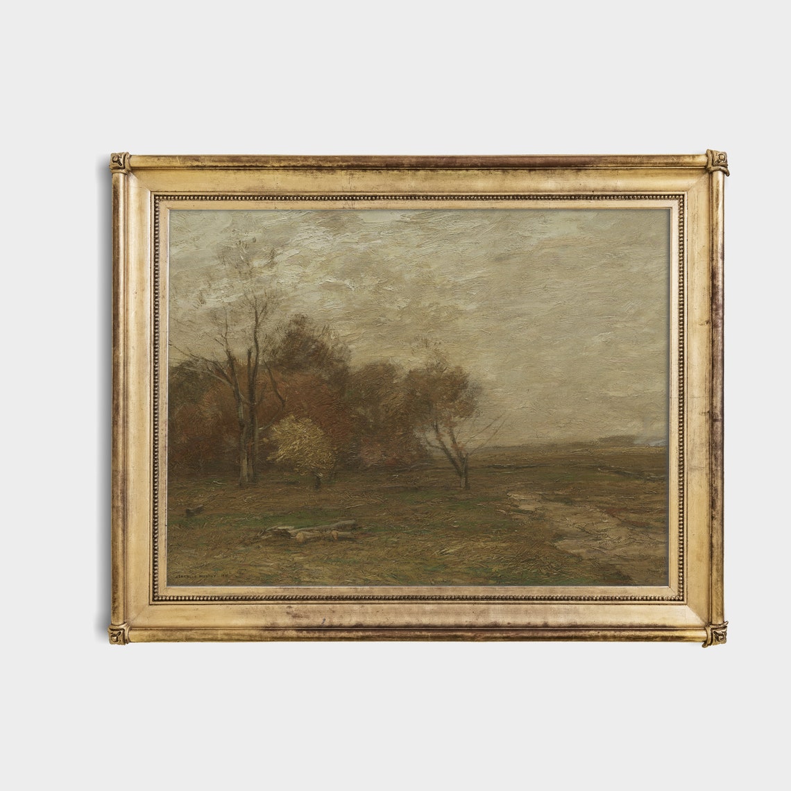Tonalist Golden Autumn Meadow With Bare Trees Vintage Poster - Image 4