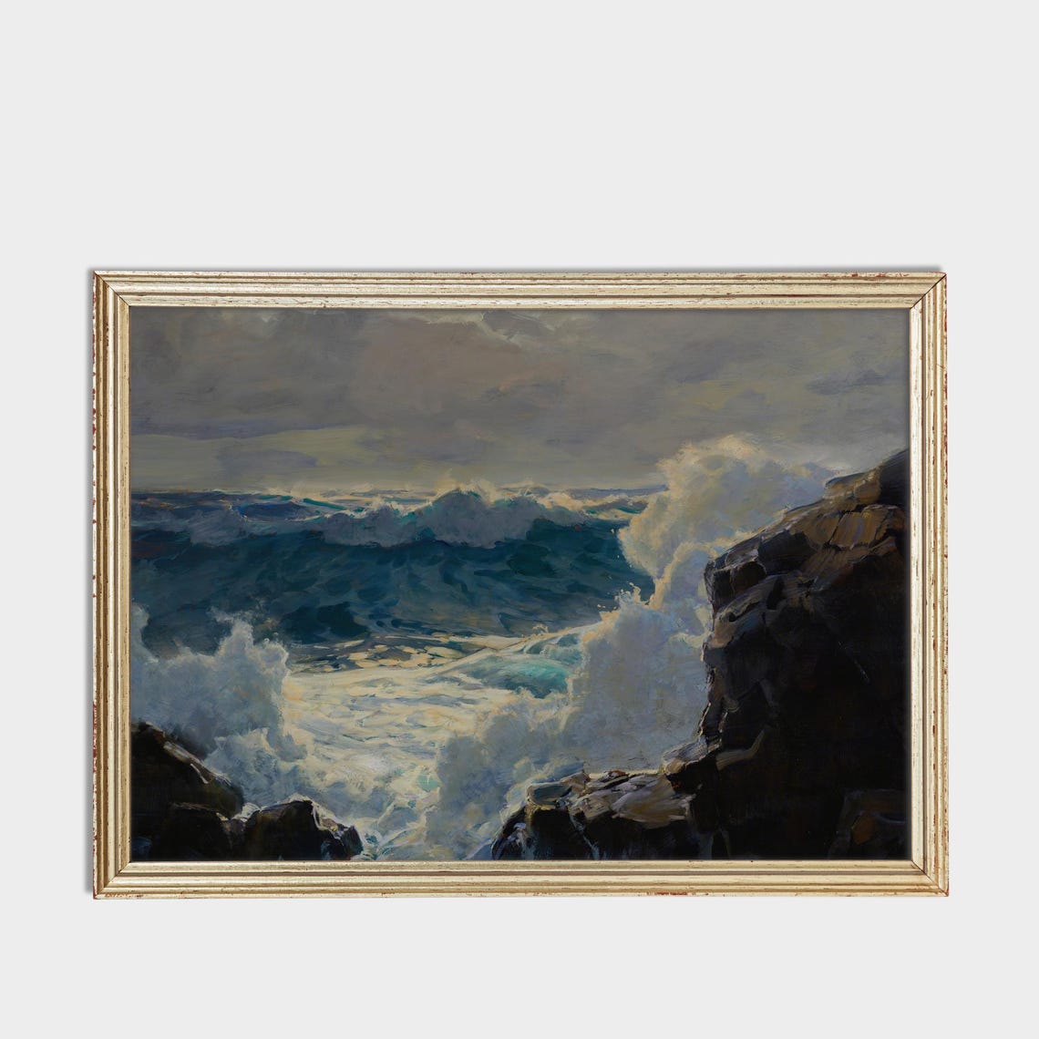 Moonlit Ocean Waves Crashing Against Tall Black Cliffs Poster - Image 3