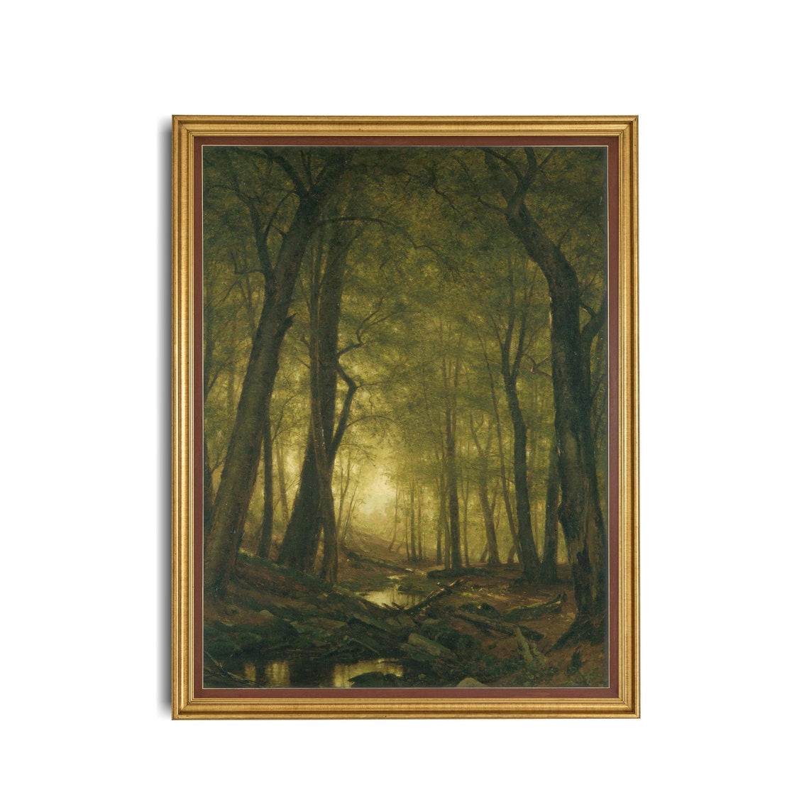 Sunlight Through Tall Trees Over a Forest Stream Antique Poster - Image 3