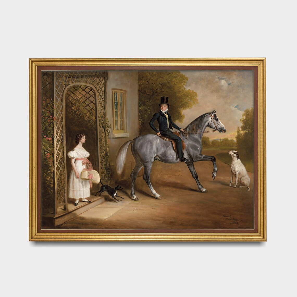 Rider On Grey Horse At Country House Vintage Sporting Art Poster - Image 3