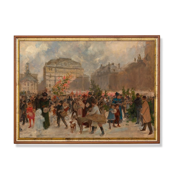 Christmas Fair Vintage Art Print, Winter Holiday