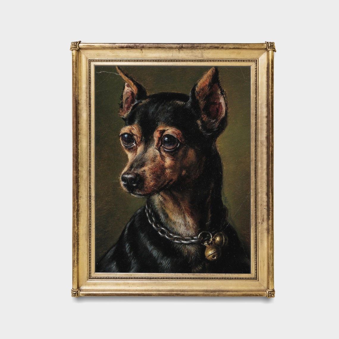 Black and Tan Miniature Pinscher with a Bell Collar Vintage Dog Poster - Image 2
