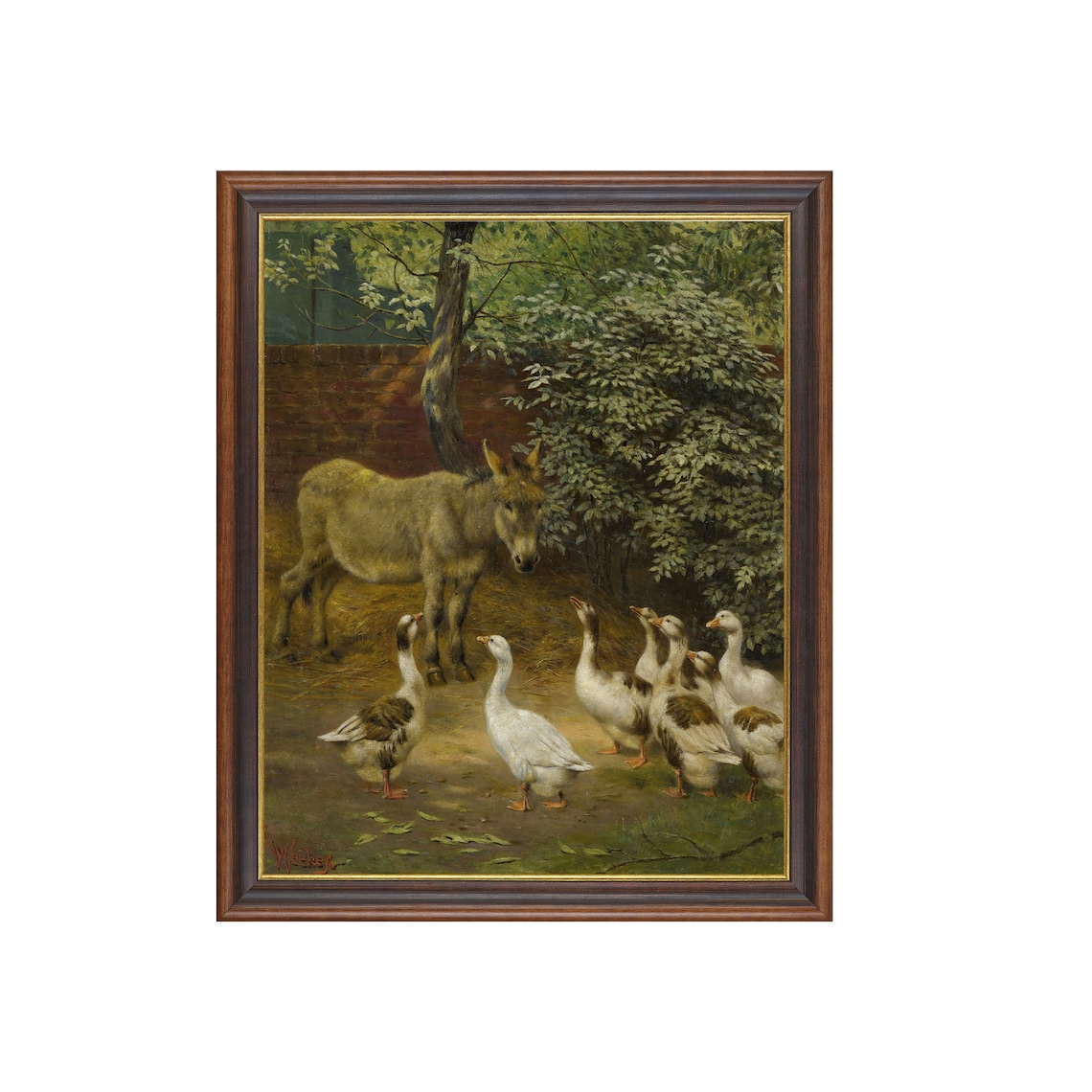 Vintage Donkey With Ducks Rustic Country Art Print