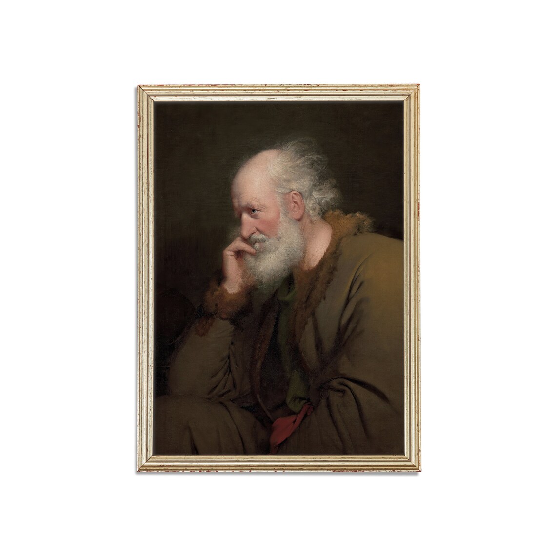 Contemplative Old Man in Fur-Trimmed Robe Vintage Oil Painting Poster - Image 5