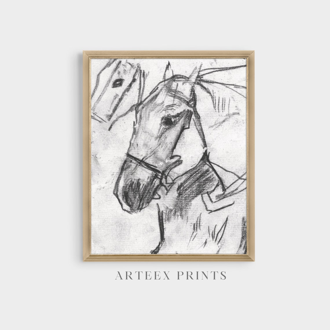 Horse Head Charcoal Sketch Antique Equestrian Drawing Poster - Image 4