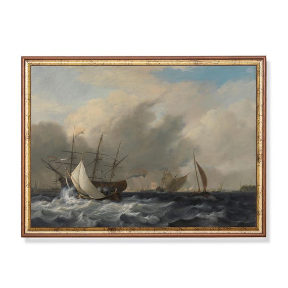 Print And Ship Vintage Sailing Ship Painting Antique Seascape Print Nautical Decor Ocean Beach Art Fine Art Mailed Print