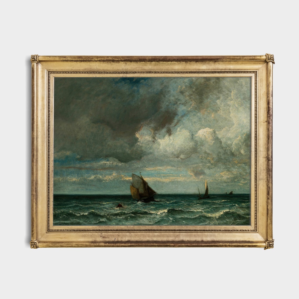 Sailboats on Choppy Sea Under Storm Clouds Vintage Seascape Poster - Image 2