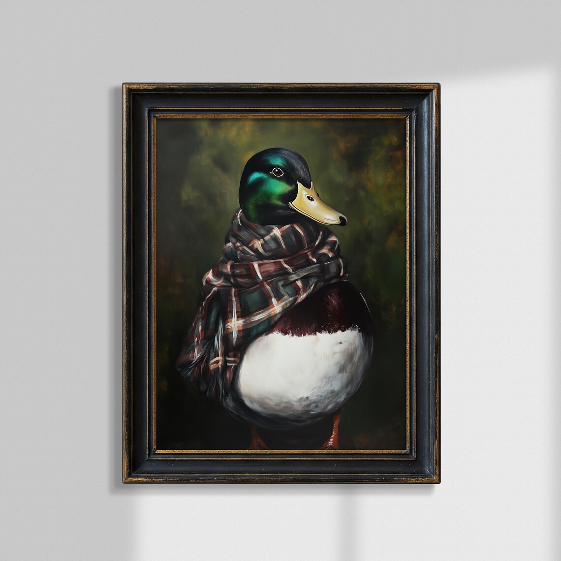 Mallard Duck in Plaid Scarf Poster Funny Vintage Cabin Lodge Decor