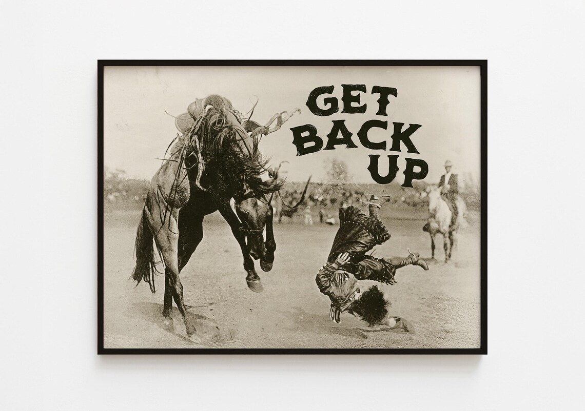 Get Back Up Vintage Rodeo Rider Sepia Western Motivational Poster