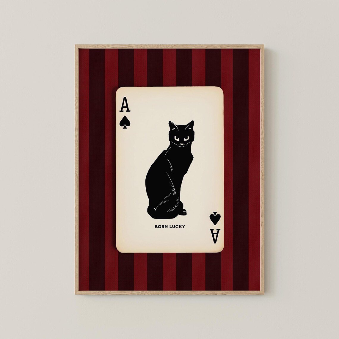 Born Lucky Black Cat Ace of Spades Vintage Playing Card Poster