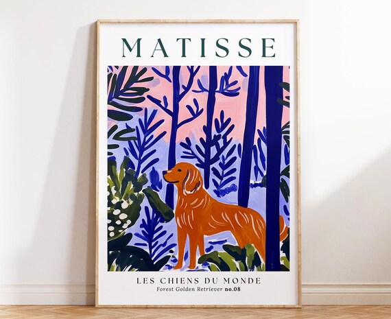 Matisse Style Abstract Colorful Golden Retriever Forest Dog Poster