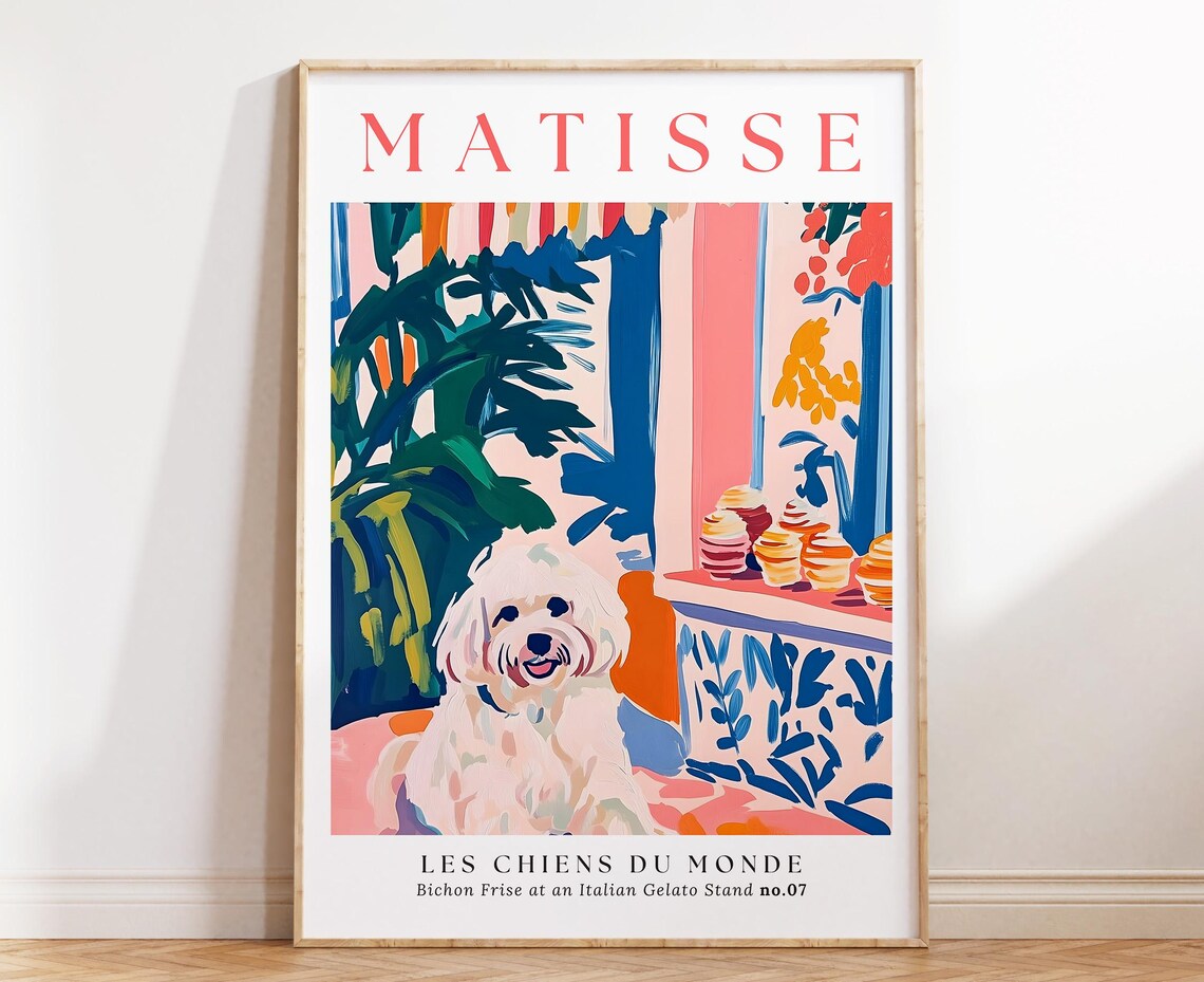 Matisse Style Bichon Frise Italian Gelato Stand Cute Dog Poster